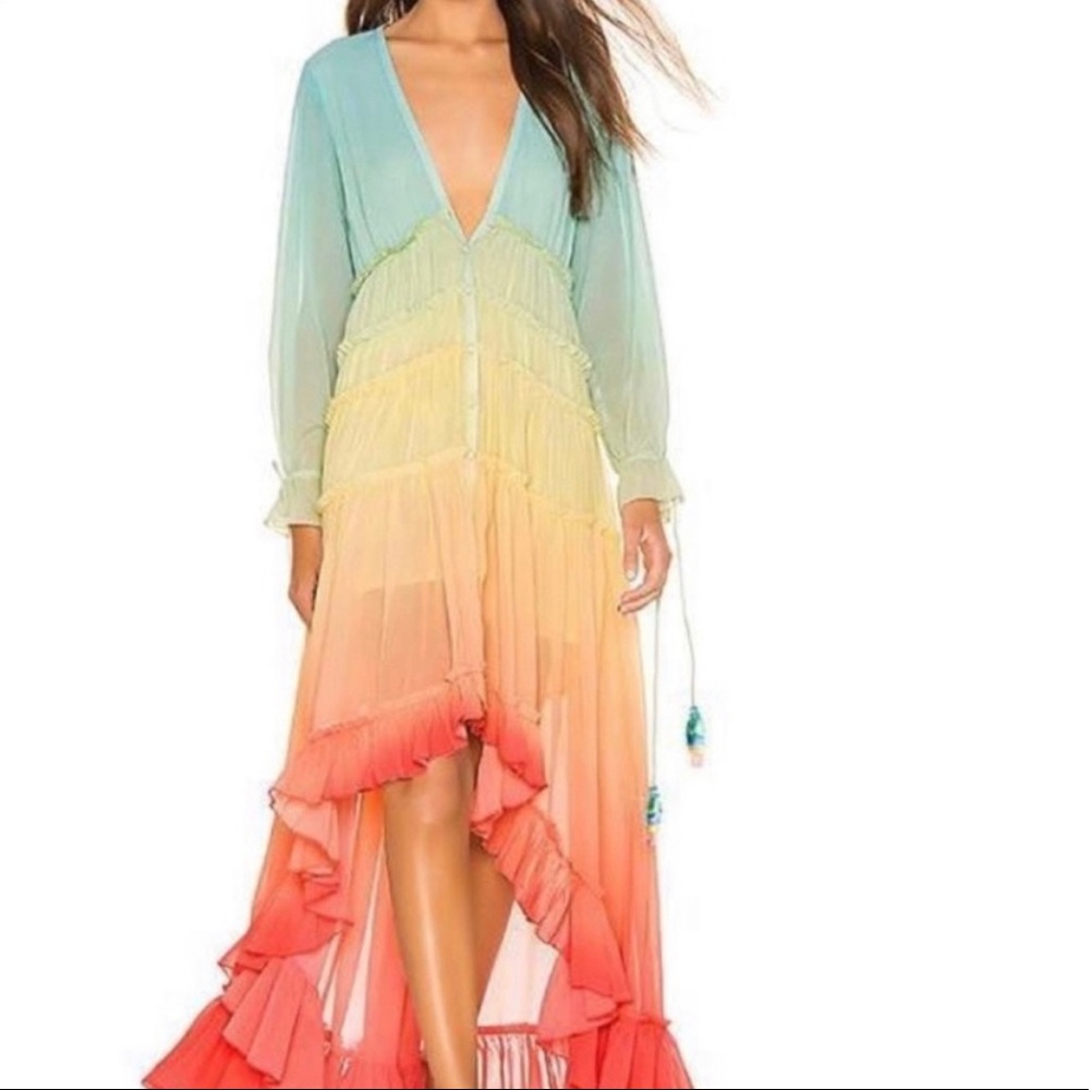 Linjia Shop Boho Rainbow Maxi Dress